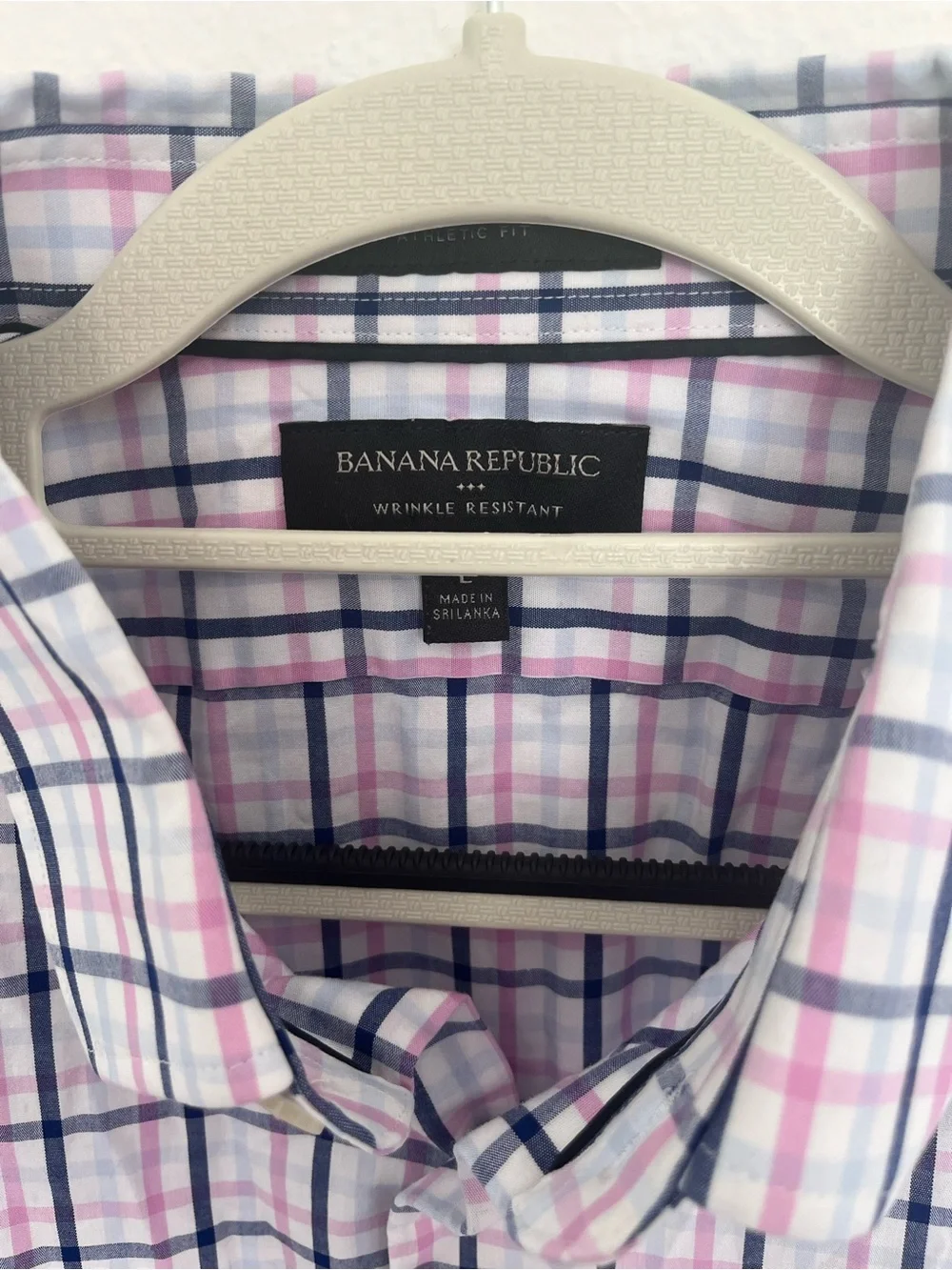 Banana Republic White Dress Shirt with Pink & Navy Windowpane